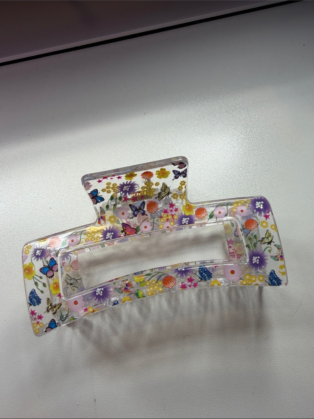 Floral Butterfly Acrylic Hair Claw Clip - Clear